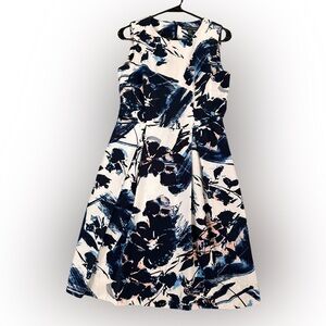 Adrianna Papell Blue and White Patterned Dress